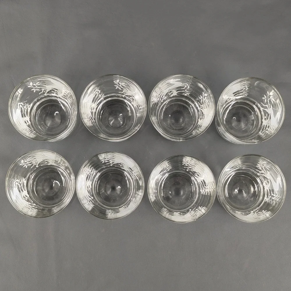 Vintage Frosted White Gazelle Rocks Glasses Set of 8 Mid Century Barware 3.25in
